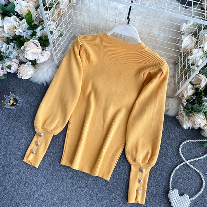 Top women's bubble sleeve inside and outside wool sweater  1574