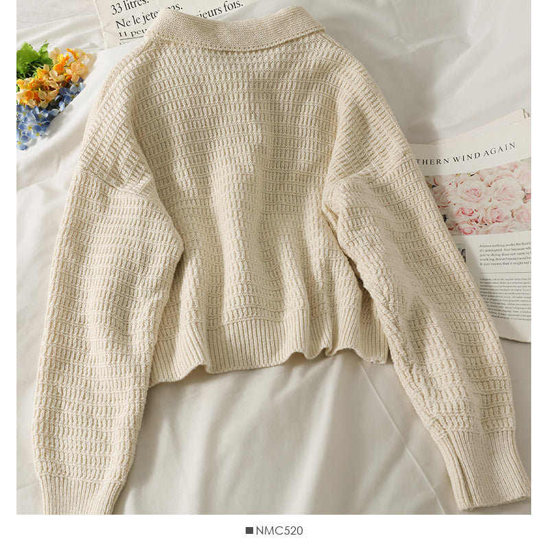 Vintage Lapel long sleeve single breasted cardigan loose sweater  1743