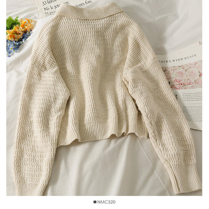 Vintage Lapel long sleeve single breasted cardigan loose sweater  1743