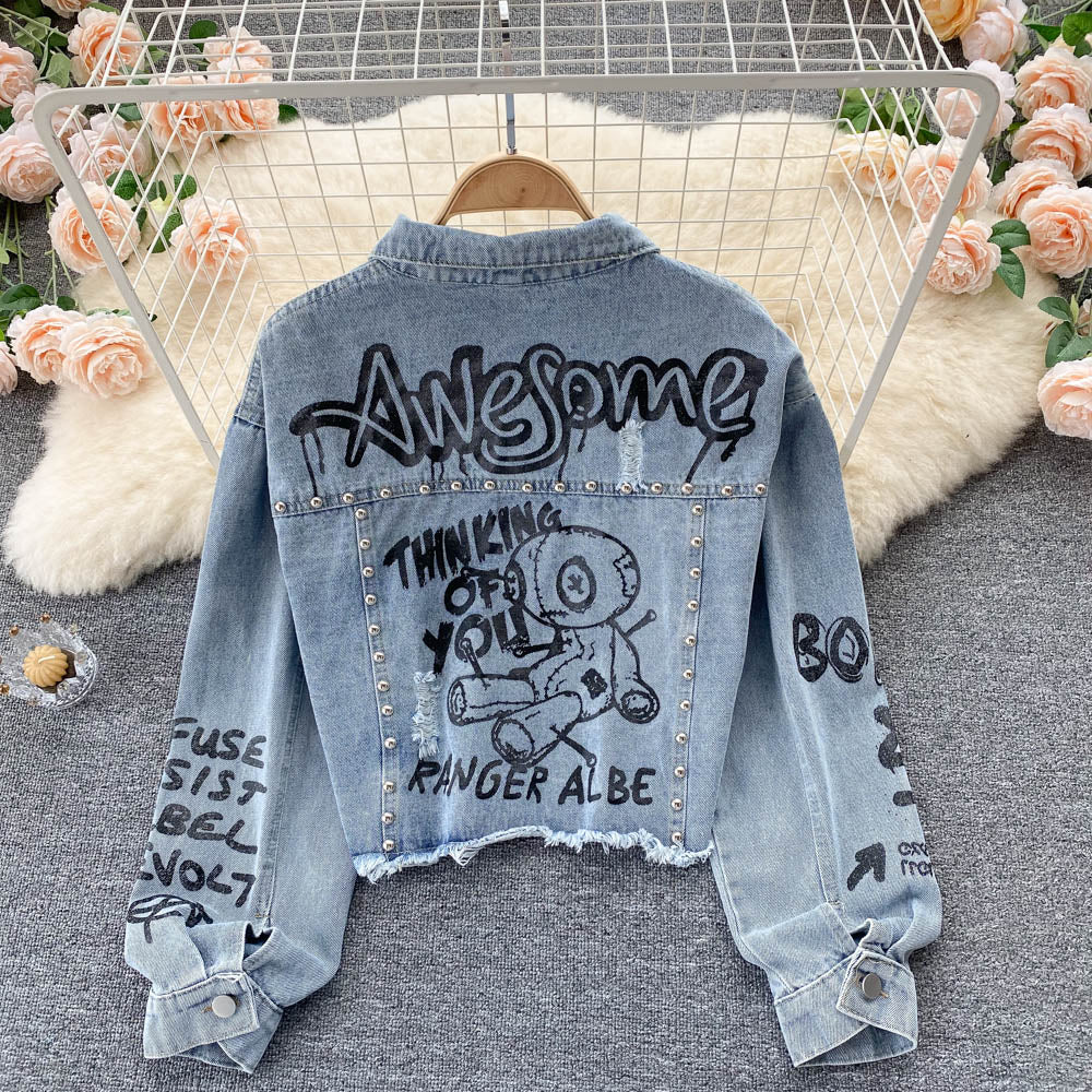 Denim Jacket Women's pierced burr jacket  1520