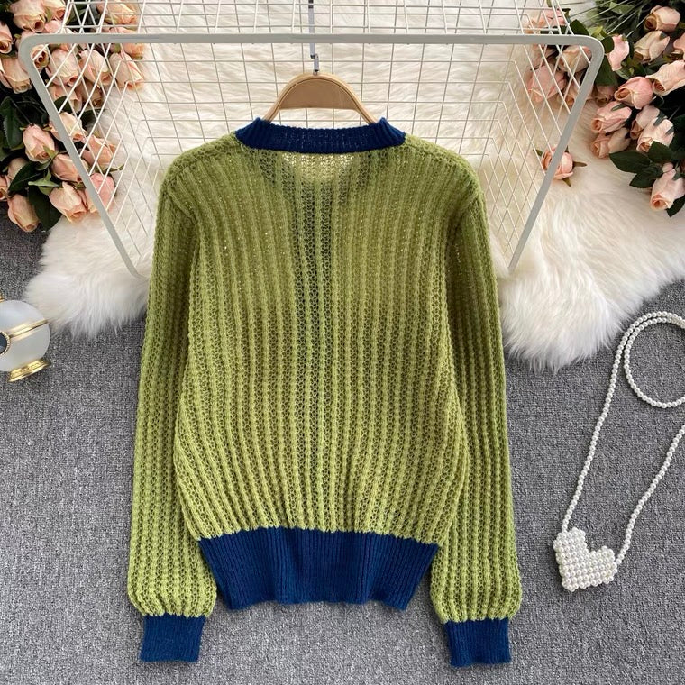 Vintage lazy sweater, single-breasted, loose, versatile, long-sleeve cardigan  1387