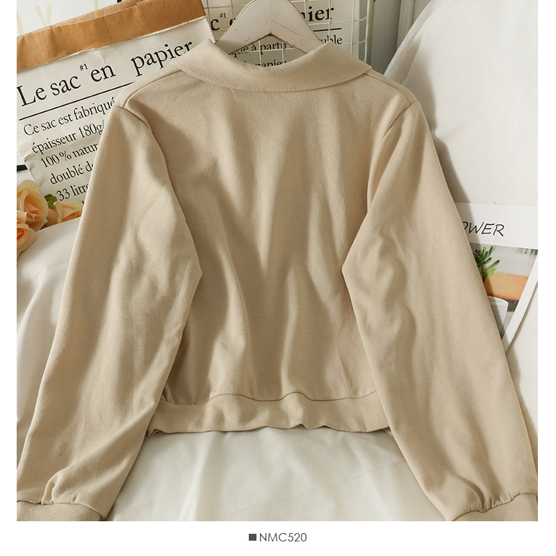 Top women's autumn short versatile long sleeve sweater  1875