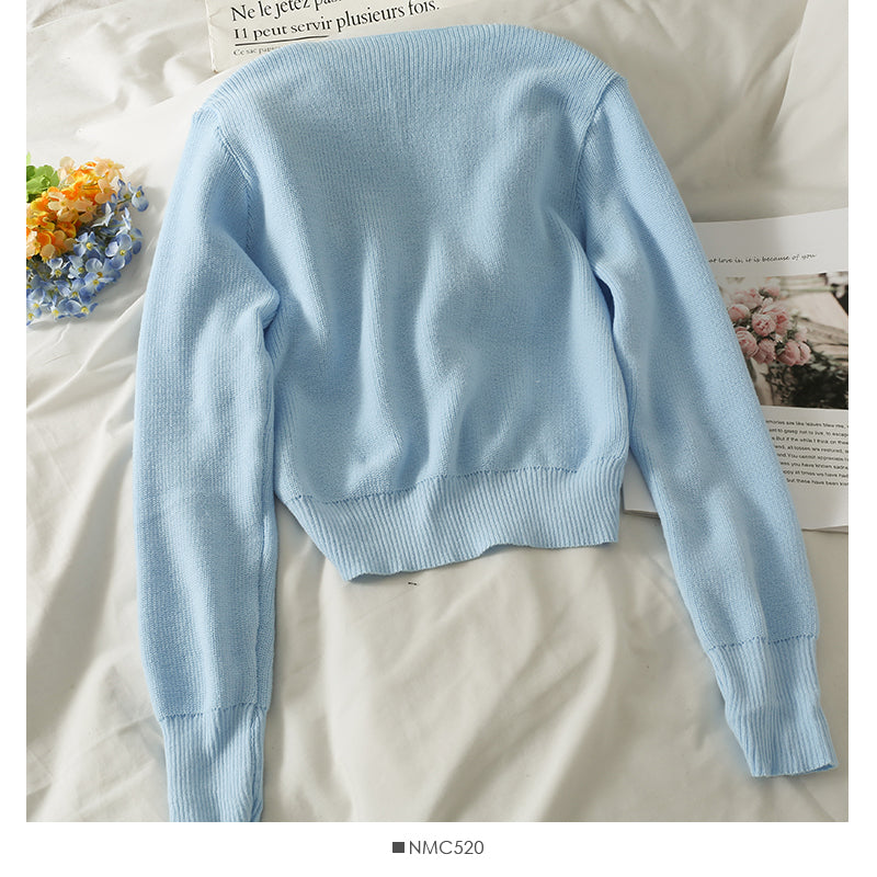 French minority short navel exposed thin long sleeve sweater  1772