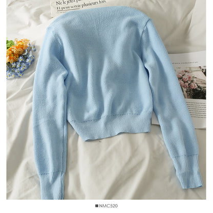 French minority short navel exposed thin long sleeve sweater  1772