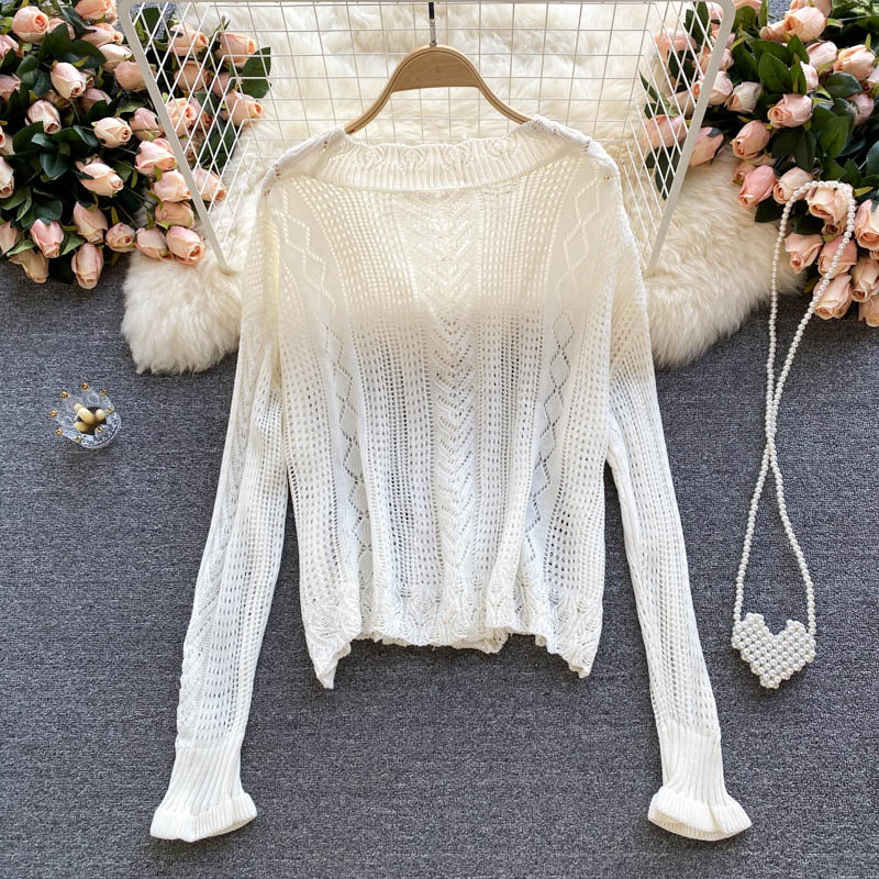 Gentle wind wear a vintage hook flower hollowed out knitted cardigan coat  1580