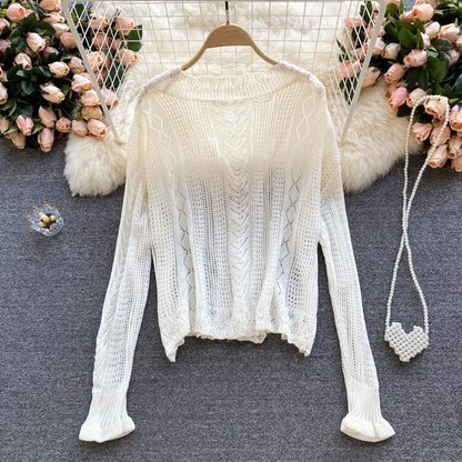 Gentle wind wear a vintage hook flower hollowed out knitted cardigan coat  1580