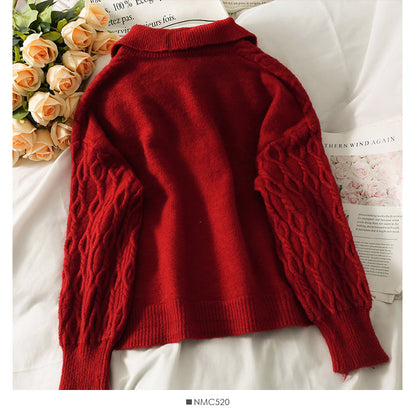 Sweater female autumn dress broken flower BOW TIE LAPEL  1792