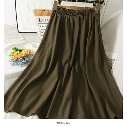 Retro pleated high waist thin mid length skirt for women  2541