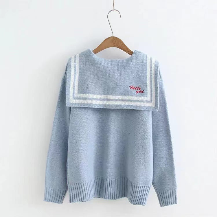 Navy collar long sleeve sweater, student tie bow knit cardigan  1414