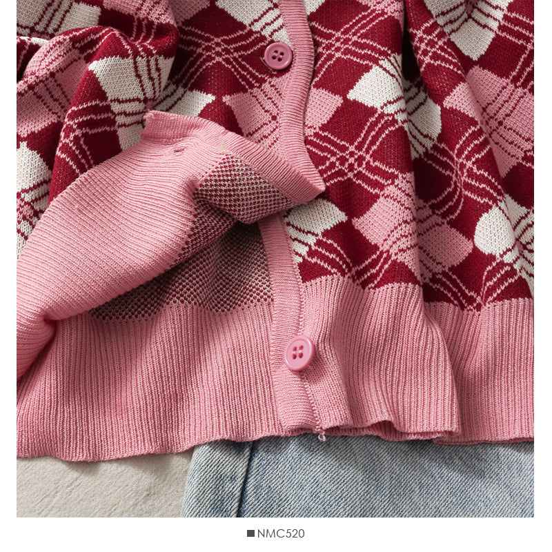 Hong Kong Vintage diamond check single breasted sweater top  1894