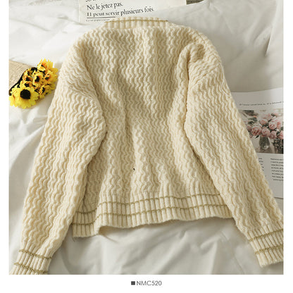 Sweater women's Phnom Penh wave edge stripe single breasted  1854