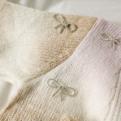 Sweet wind gradient color matching bow contrast short sweater  1783