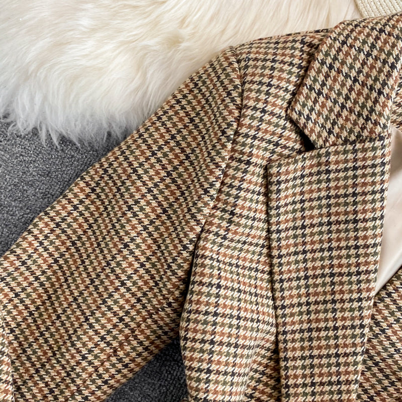 Plaid suit coat wool waist British style  1642