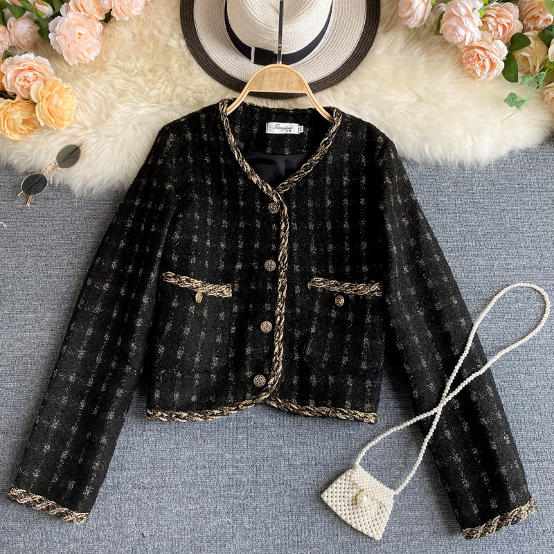 Jacket female autumn versatile slim retro tweed  1491