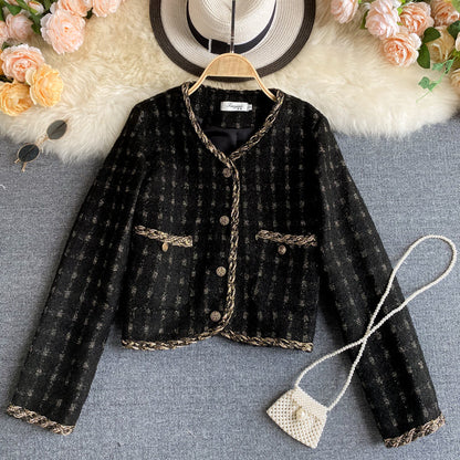 Jacket female autumn versatile slim retro tweed  1491