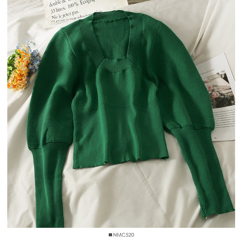 New long sleeve versatile tight solid bottomed top  1833