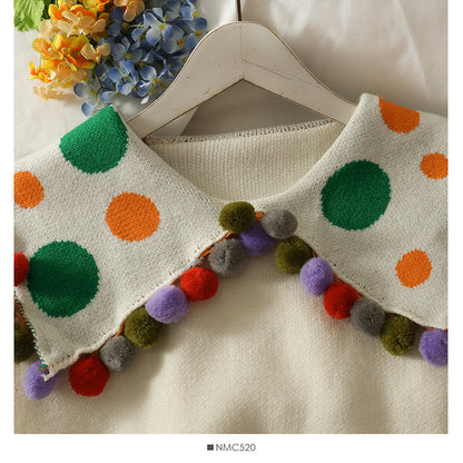 Versatile wool ball decorative doll neck long sleeve women's sweater  1930