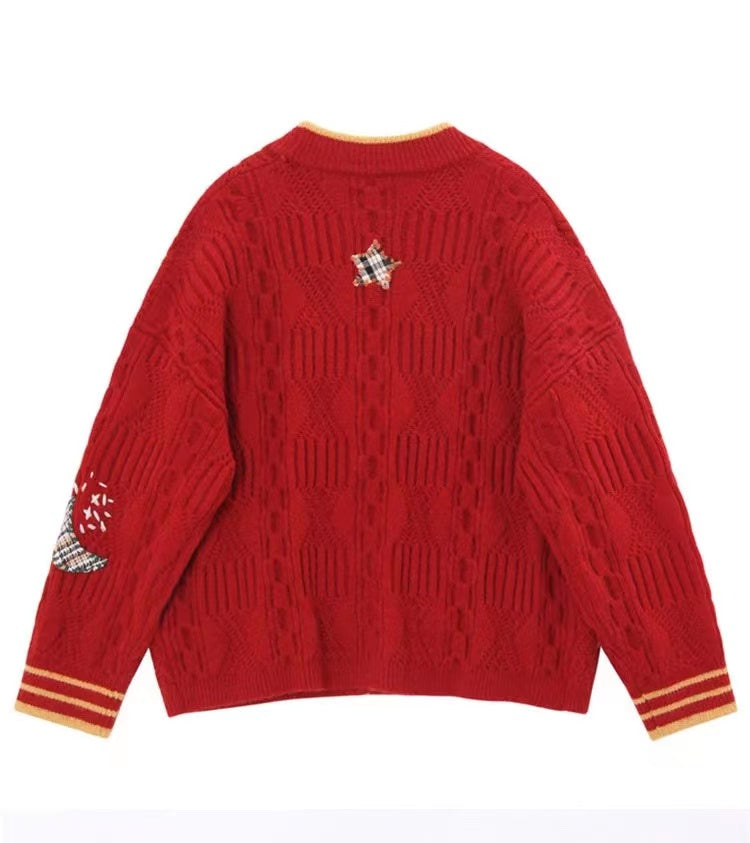 Loose, lazy, kiddie planet embroidered sweater  1439