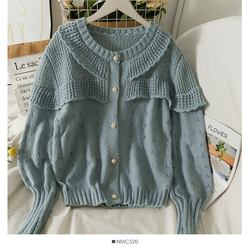 Sweater women's round neck single breasted long sleeved sweater  1893