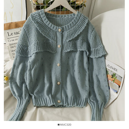 Sweater women's round neck single breasted long sleeved sweater  1893