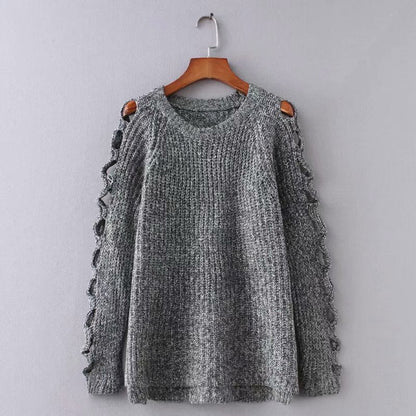 New autumn and winter pullover hollow out solid color thickened loose sweater and sweater  1373