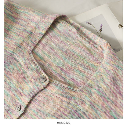 Elegant color striped square neck short slim sweater for women  1870