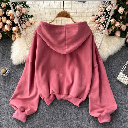 Sweater cardigan coat Long Sleeve hooded blouse female  1529