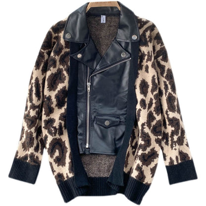 Korean leopard sweater stitched short lapel  1570