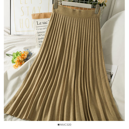 Knitted pleated skirt high waist solid color skirt  2572