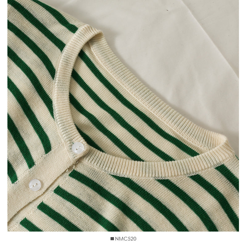 Striped single breasted loose thin sweater  1914