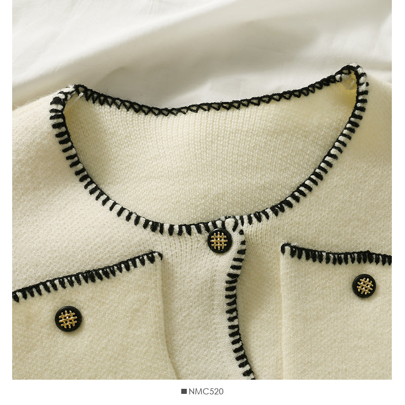 Sweater women's bag side single breasted cardigan top color matching slim fit bottomed sweater  1983