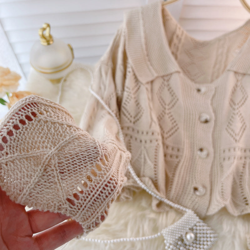 Short hollow out knitted cardigan for women in autumn  1597