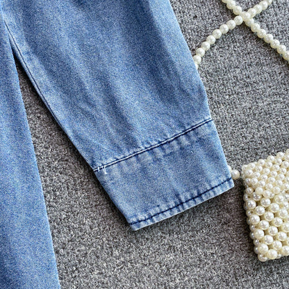 Women's Korean version medium length loose denim shirt coat  1687