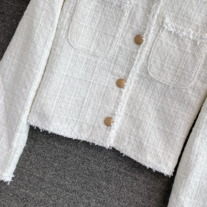 Small fragrance tweed temperament top short white coat  1683
