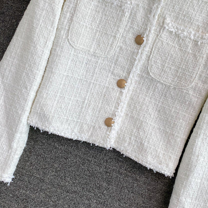 Small fragrance tweed temperament top short white coat  1683