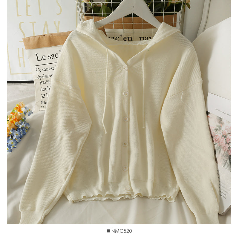 Drawstring hooded slim Sweater Jacket Women  1791