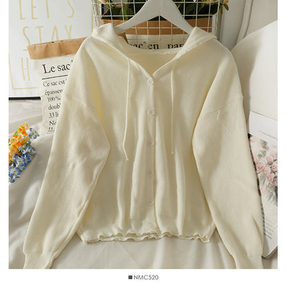 Drawstring hooded slim Sweater Jacket Women  1791