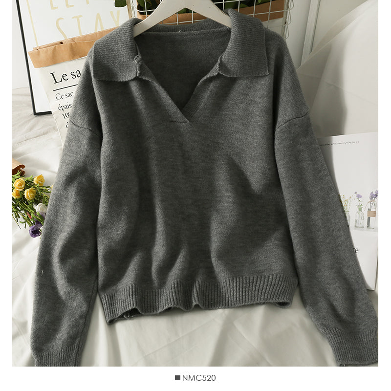 New Vintage Lapel loose thin Pullover Sweater for women  1805