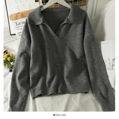 New Vintage Lapel loose thin Pullover Sweater for women  1805