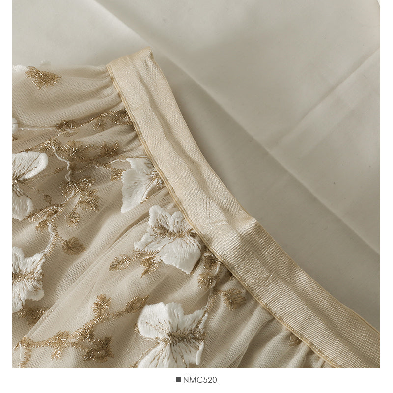 Three dimensional butterfly embroidered bright silk high waist skirt  2550