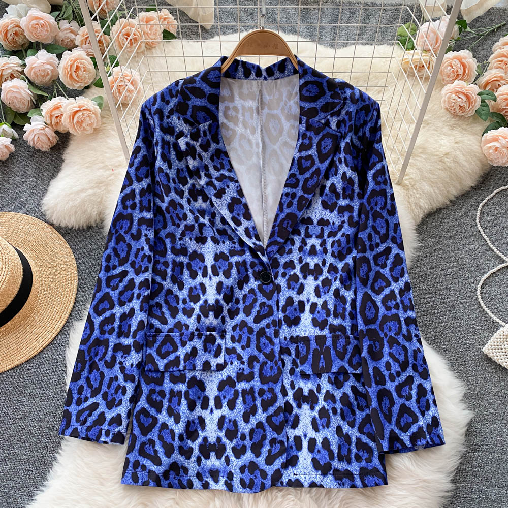 European and American style versatile medium and long leopard print suit  1563