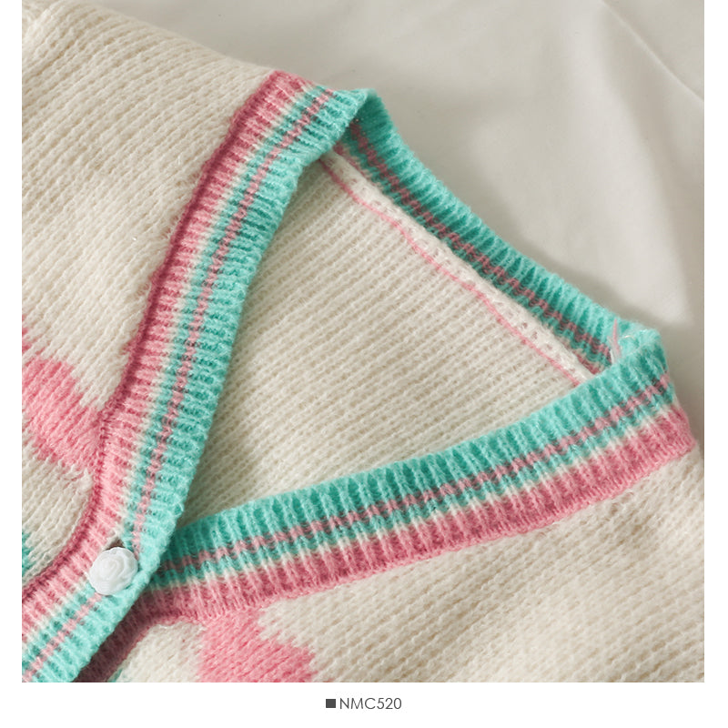 Sweet heart print short slim knit  1757