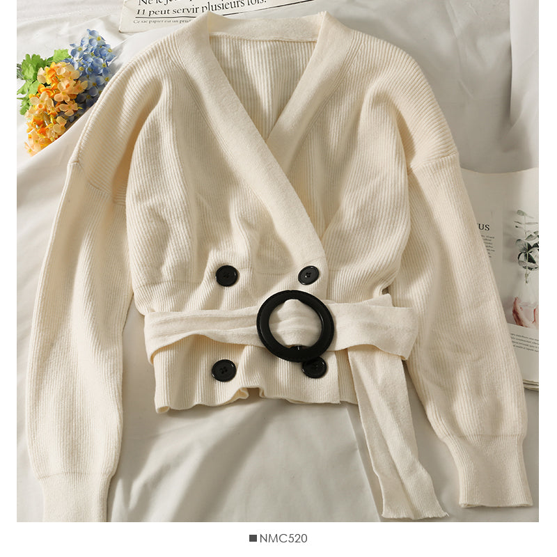 French niche design cross V-Neck long sleeve sweater  1972