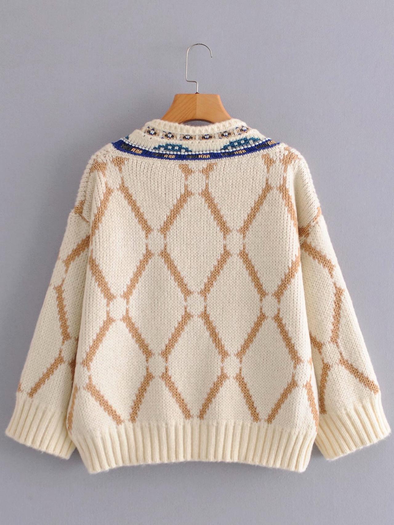 Embroidered pattern V-neck thickened ethnic style sweater loose-fitting sweater for women  1368