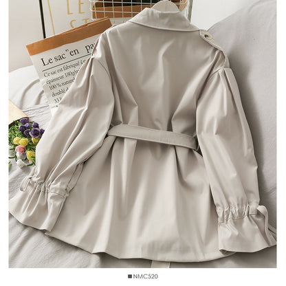 Han Fan loose and thin medium length double breasted solid coat  2085