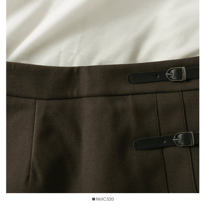 Multi panel buckle high waist slim A-line skirt  2578