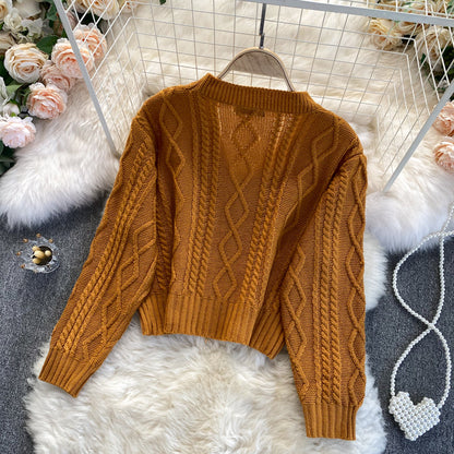 Short cardigan coat women's knitted top two piece suit  1576