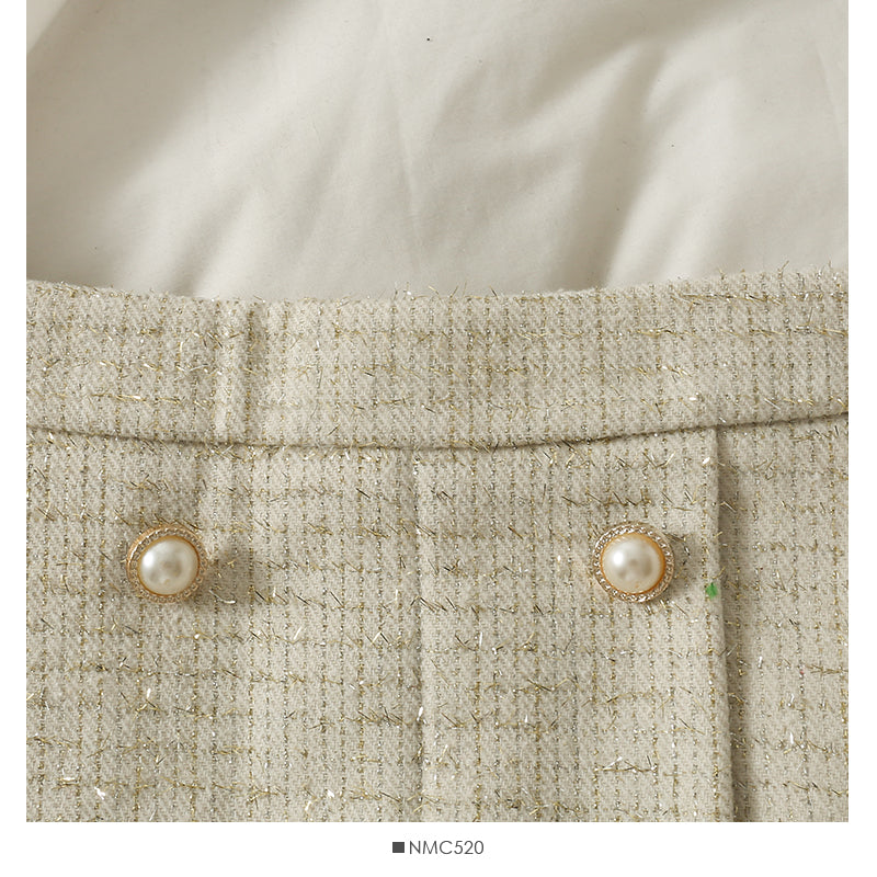 Hong Kong style retro bright silk Plaid tweed high waist A-shaped skirt  2527