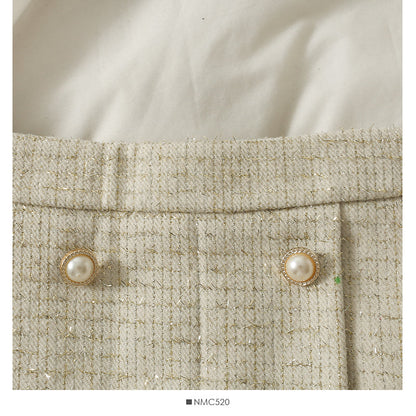 Hong Kong style retro bright silk Plaid tweed high waist A-shaped skirt  2527