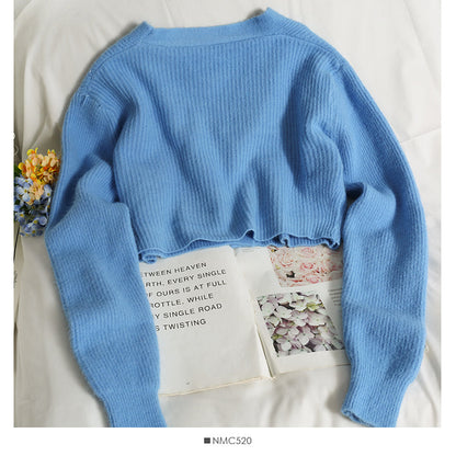 Sweater women's autumn clothes small versatile V-neck  1799